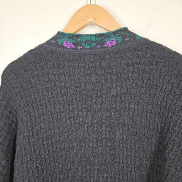 Vtg 80s 90s Cape Cod Sportswear Black Floral Vine Trim Knit Sweater Cardigan - Picture 7 of 8